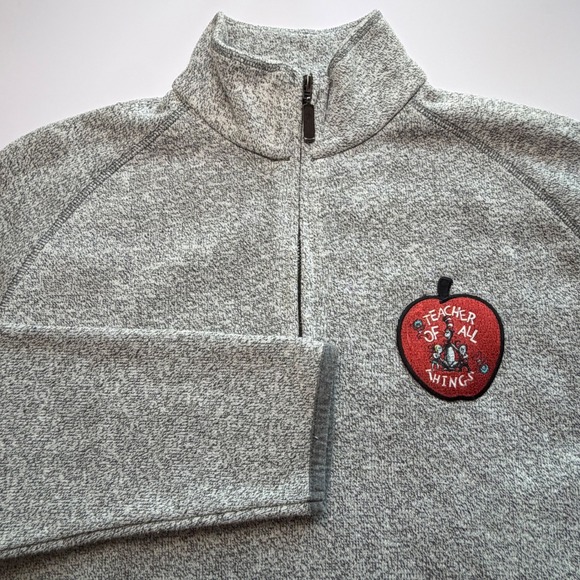 Universal Studios Sweaters - Dr Seuss‎ Womens Size Medium Gray Graphic Quarter Zip Sweater Teacher Cartoon